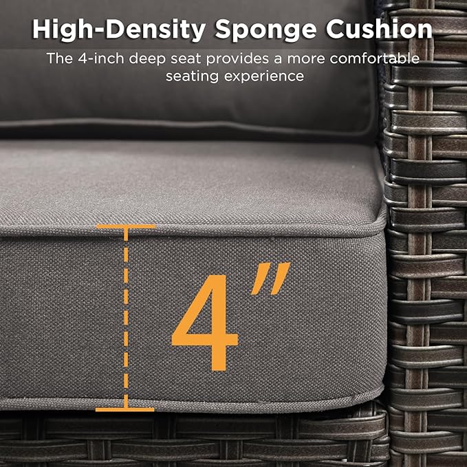 Patio Furniture Set with Swivel Chairs-5 Piece Outdoor Swivel Rocker Patio Chairs with Ottomans Rattan Side Table, Comfy Cushion Outdoor Furniture Set for Porch Deck Garden Backyard(Brown/Grey)