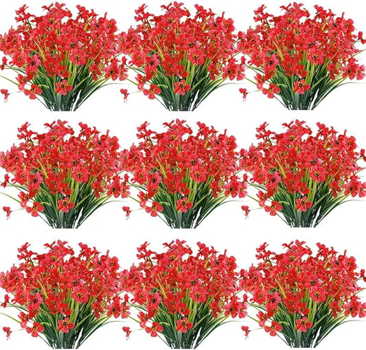 30 Bundles Artificial Flowers Outdoor UV Resistant Fake Flowers No Fade Faux Plastic Plants Garden Porch Window Box Decorating(Rose red)