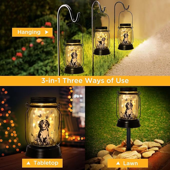 kyoryuger Beagle Gifts for Women/Men Beagle Solar Lanterns Dog Mom Birthday Dog Lovers Lantern Pet Loss Pet Memorial Lights Solar Garden Decoration Outside for Yard, Patio,Backyard,Porch