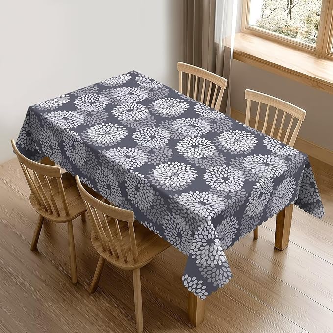 White Grey Floral Table Cloth for Dining Tables,Reusable Abstract Seamless Flower Tablecloths Modern Tabletop Decoration Flowers Rectangle Table Cover for Kitchen,Party,Holiday, 54x72Inch