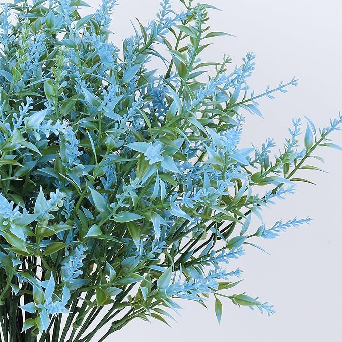 RECUTMS Spring Decoration, Artificial Greenery,Outdoor Artificial Flowers Fake Outdoor Plants, Faux Greenery for Indoor Outside Hanging Plants Garden Porch Window Box Home Farmhouse Décor(Blue)