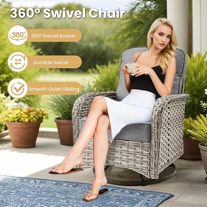 HOOOWOOO Outdoor Sectional Furniture Set,8 Pieces Wicker Patio Conversation Sets,L Shape All Weather Outside Couch Sofa Set with Swivel Chairs Ottoman,Charcoal Gray