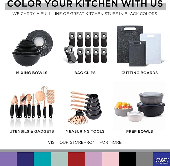 COOK WITH COLOR Nesting Bowls with Measuring Cups Colander and Sifter Set - Includes Mixing Bowls, Colander, Sifter and Measuring Cups, Black, 8 Pc Bowl