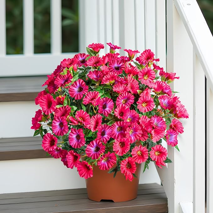 UV Resistant Artificial Petunias 13.3In Fake Flowers Artificial Flowers for Outdoors Silk Flowers 8PCS Fake Hanging Basket Plants Suitable for Outdoor Porch Decoration Patio Decor (Rose red)