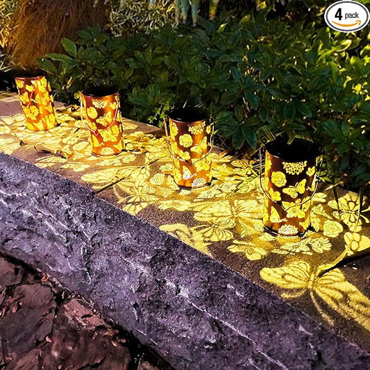 4 Pack Solar Lanterns Outdoor Waterproof Butterfly Birthday Gifts for Women Mom Grandma Garden Decor Flower Metal Hanging LED Decorative Light for Patio Yard Lawn Backyard Front Porch Gardening Gifts