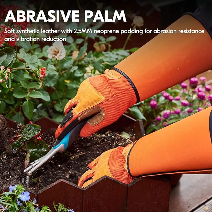 Vgo... Gardening Gloves Unisex,Safety Work Gloves,Long Sleeves Gauntlet,Puncture Proof,Touchscreen(Size L,Orange,SL7496)