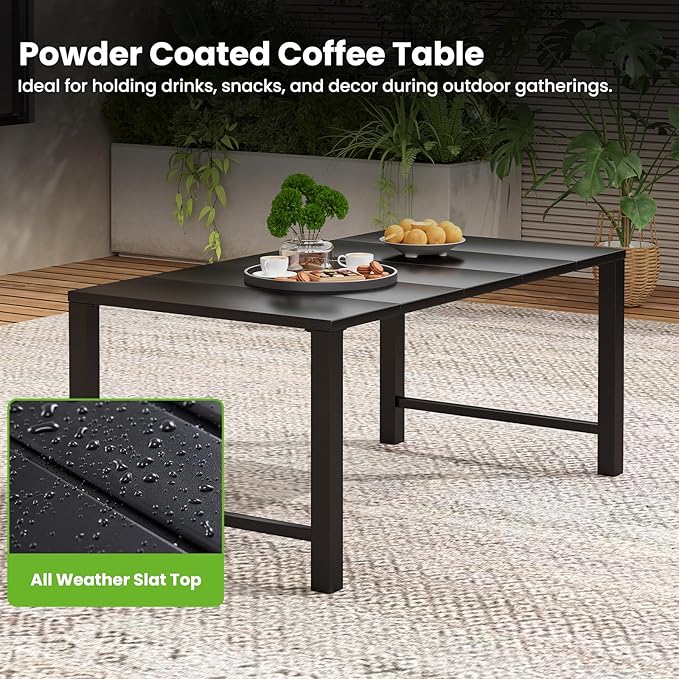 Soohow Patio Furniture Set, 4 Piece Outdoor Patio Furniture Set, 2 x Outdoor Swivel Chair, 1 x 3-Seats Sofa and 1 x Coffee Table, Metal Conversation Set for Porch, Balcony, and Backyard