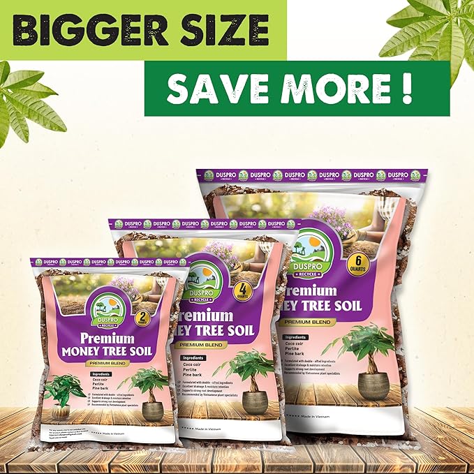 DUSPRO Recycle Money Tree Soil Indoor, Premium Coco Coir Perlite Mix and Pine Bark for Money Tree, Ideal Money Tree Soil for Healthy Growth and Nourishment (2 Quarts)