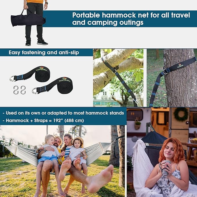 Tranquillo Combo x2 Hammocks with Stand for Outside & Tree Straps, Heavy Duty Hammock with Stand 600lbs for Indoor Outdoor Patio Backyard, x2 Hammocks for 2 Person, Portable Carrying Bags, Aegean