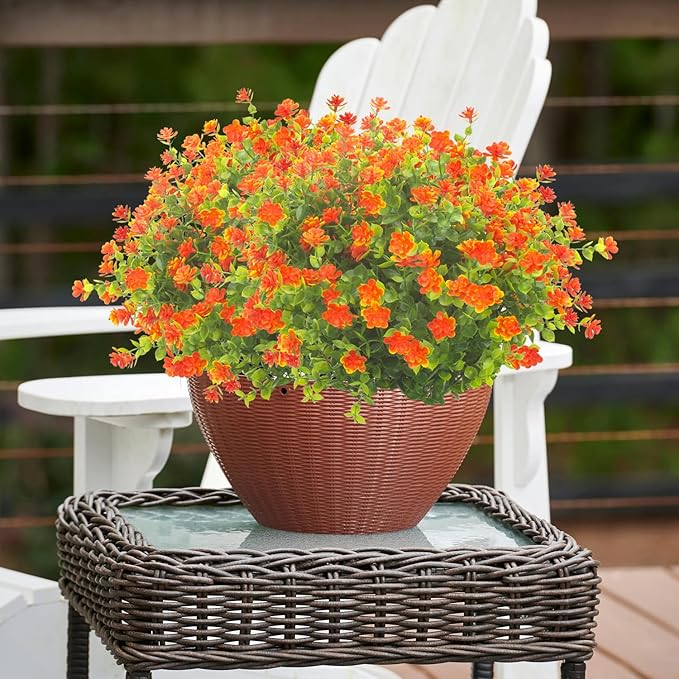 20 Bundles Artificial Flowers UV Resistant Fake Flowers No Fade Faux Plants Garden Porch Window Box Decorating (Orange)