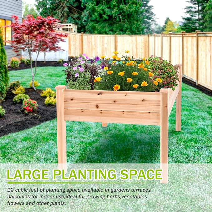 Backyard Expressions 48"x34" Raised Garden Bed - Elevated Wood Planter Box for Healthy Plant Growth, 440 lb Capacity - Natural Color