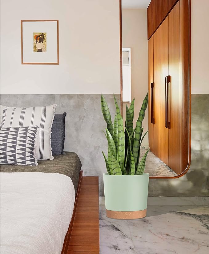 kubvici Plant Pots for Indoor Plants, 2 Pack 12 Inch Pots for Plants, Lightweight Large Planters for Indoor Plants Outdoor Plants, Big Plastic Plant Pot Flowers Pot with Drainage (12” Green & White)