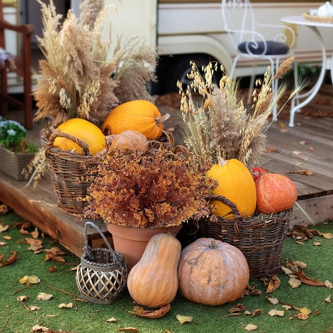 RECUTMS Faux Mums Plants,Artificial Flowers for Outside Artificial Fall Flowers, Fake Outdoor UV Resistant Autumn Plants for Home Kitchen Christmas Festival Thanksgiving Autumns Decoration(Brown)