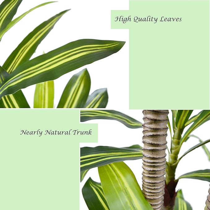 Artificial Dracaena Tree 5ft, Fake Plant with White Tall Planter, Faux Yucca Floor Trees, Artificial Silk Plants for Indoor Home Office Room Decor Housewarming Gift