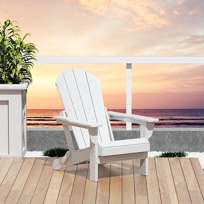 Westin Outdoors Laguna WO Home Outdoor Adirondack Folding Chair Lounger Seat Traditional Retro Home Furniture for Beach, Balcony, Backyard, Lawn, Patio, Pool, Deck, Garden (White)