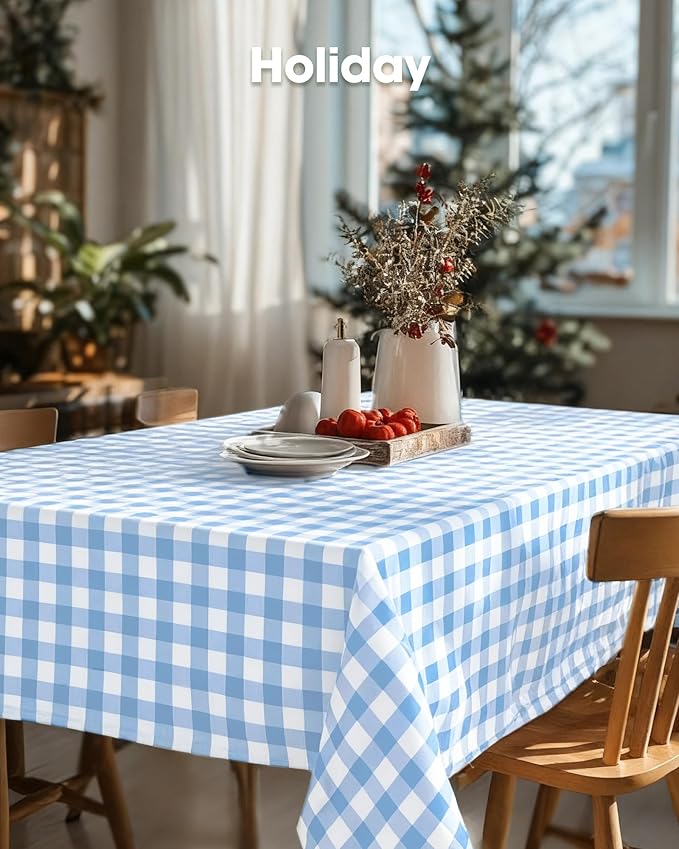 Pureegg Plastic Table Cloth Disposable 8 Pack, 54 x 108 Inch Table Cloths, Party, Picnic, Decorative Gingham Tablecloths, Rectangle, Blue and White Checkered Cover, Leakproof & Sturdy, Blue Plaid