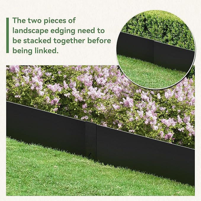 Landscape Edging Kit, 6PCS 40" L x 12.5" H Galvanized Bendable Metal Garden Edging for Lawn Yard, Coated Bendable Metal Strips, No-Dig Hammer-in Edging Border w/Clips（20ft）