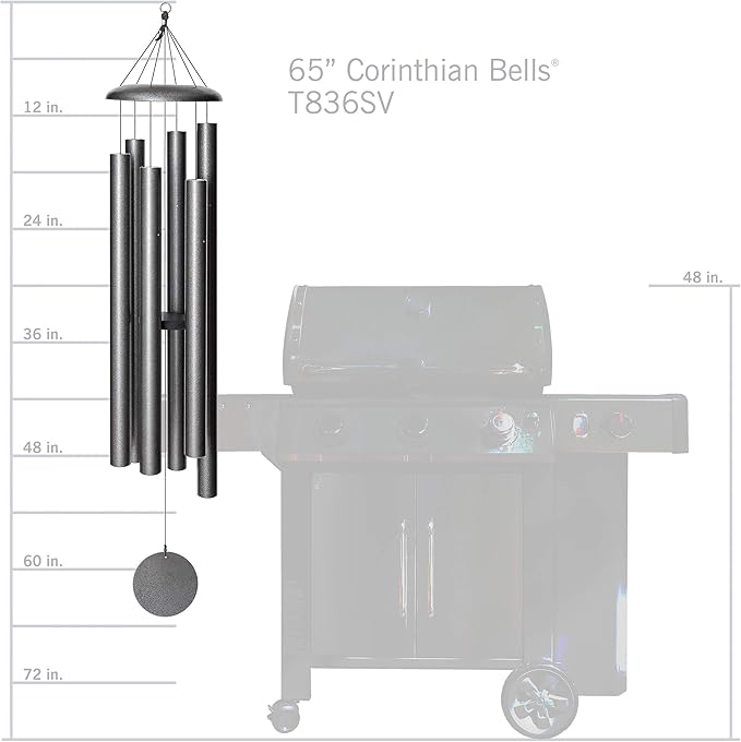 Corinthian Bells by Wind River - 65 inch Silver Vein Wind Chime for Patio, Backyard, Garden, and Outdoor décor (Aluminum Chime) Made in The USA