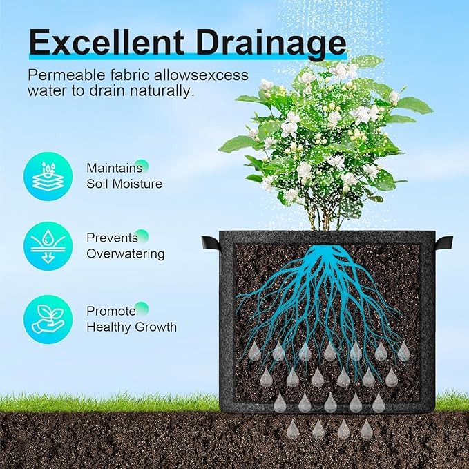 Land Guard 10-Pack Fabric Grow Bags 25 Gallon, Thickened Nonwoven Garden Pots, Growing Bags with Handles, Black