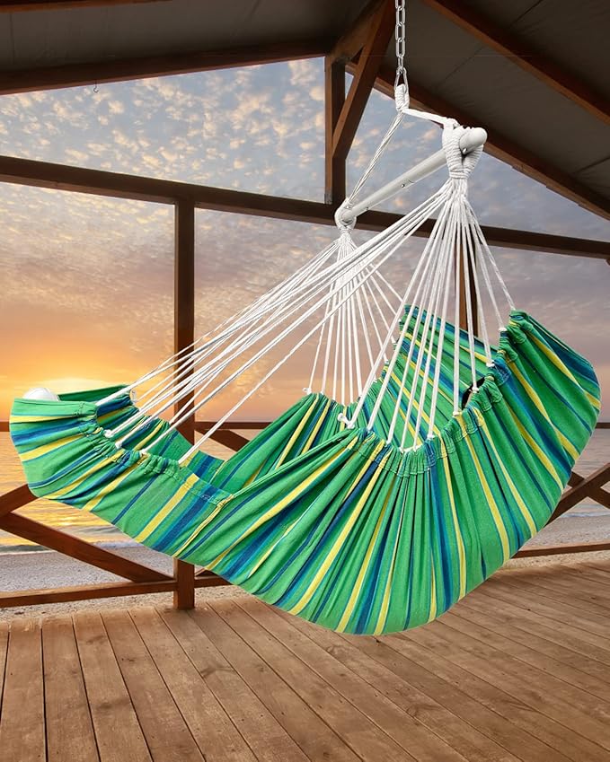 Miztli Hammock Chair Hanging Chair Swing for Bedroom with Foot Rest, Max 500 Lbs, Steel Spreader Bar with Anti-Slip Rings-2 Cushions Included-Indoor and Outdoor