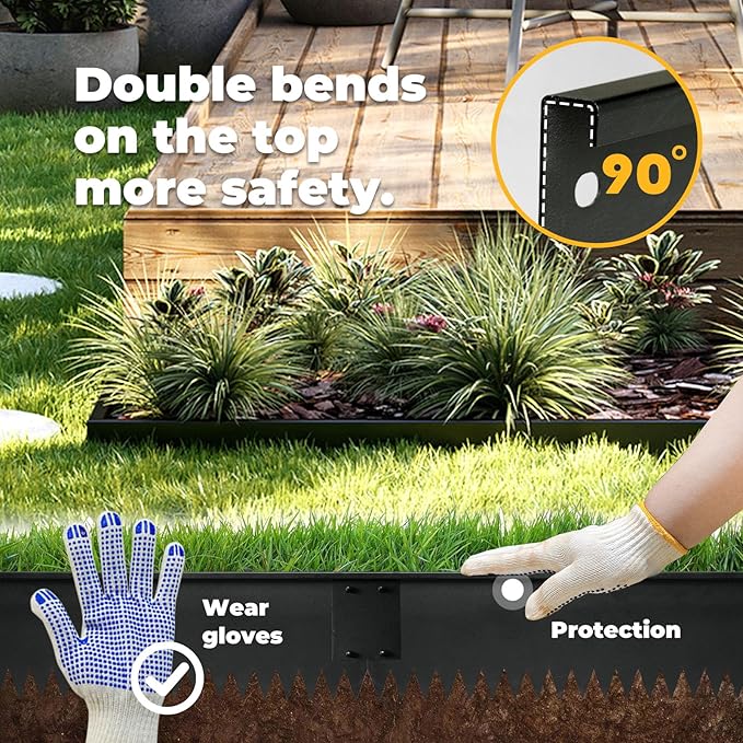 Steel Garden Edging with Top Bending Protection Metal Lanscape Edging Steel Lawn Edging 40 inch Strips, 6 inch Depth 90 Degree Bend for Garden,Lawn,Backyard, 6 Pack (6 inch-90 Degree Bend, Black)