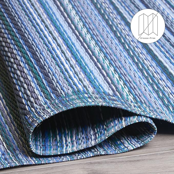 Fab Habitat Outdoor Rug - Waterproof, Fade Resistant, Crease-Free - Premium Recycled Plastic - Striped - Patio, Deck, Porch, Balcony, Laundry Room - Cancun - Indigo - 4 x 6 ft
