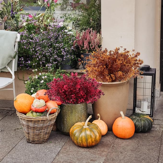 RECUTMS Faux Mums Plants,Artificial Flowers for Outside Artificial Fall Flowers, Fake Outdoor UV Resistant Autumn Plants for Home Kitchen Christmas Festival Thanksgiving Autumns Decoration(Brown)