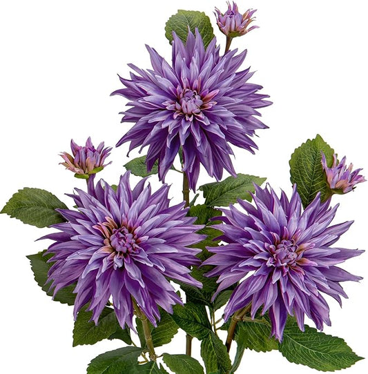 3Pcs Purple Artificial Dahlia Flowers 29.5" Fake Flower Silk Flowers with Long Stem Floral Arrangements Bouquets Faux Dahlias Flowers for DIY Wedding Party Centerpieces Decor Home Office Decoration