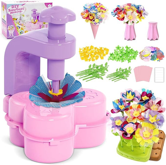 Fabric Flower Bouquets Toys – Mess-Free Flower Crafts for Kids & DIY Arts and Crafts for Child Ages 3 4 5 6 7 8 9+, No Glue Needed, Fun Early Educational STEM Gift for Birthdays, Christmas, Holidays