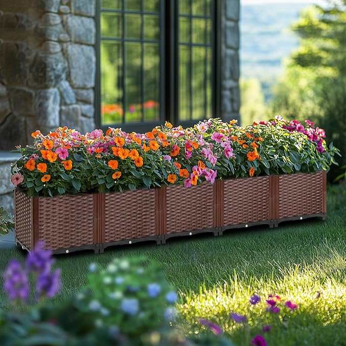 Raised Garden Beds Outdoor Self-Watering, Large Garden Planter Box With Drain Outlet, Elevated Rectangular Raised Beds for Gardening Vegetables Flowers Above Ground Garden Planters, 78.7"x15.7"x14.2"