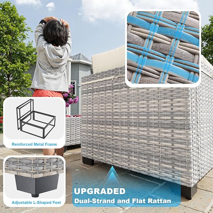 10-Piece Patio Furniture Set, Outdoor Patio Furniture with Swivel Chairs Set, Thick Cushions, Modular Patio Sofa, Dual-Strand Wicker Rattan, Rust-Resistant Frame, Ivory