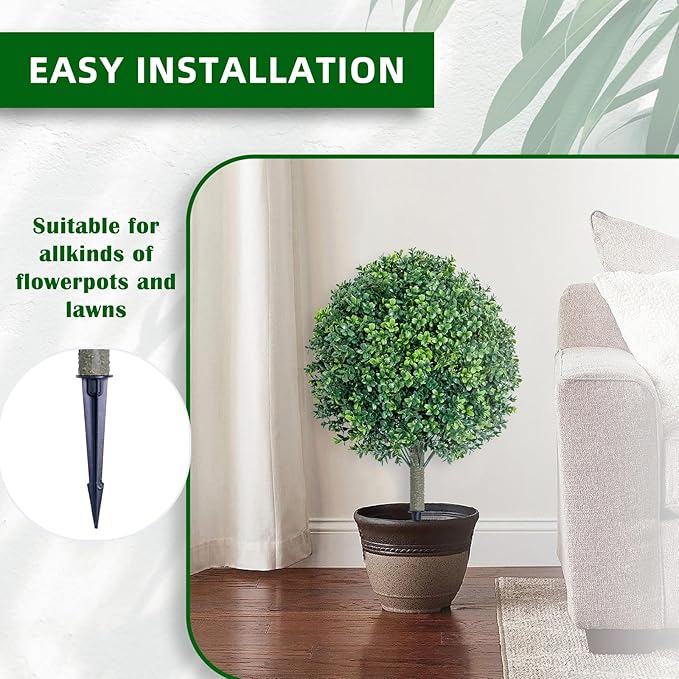 27" Artificial Boxwood Topiary Ball Fake Bushes-Trees UV Resistance shrubs Rated with Spike Easy to Push in The Ground.Plant Looks Great in a Planter Anywhere. Indoor/Outdoor Decor 4 Pack