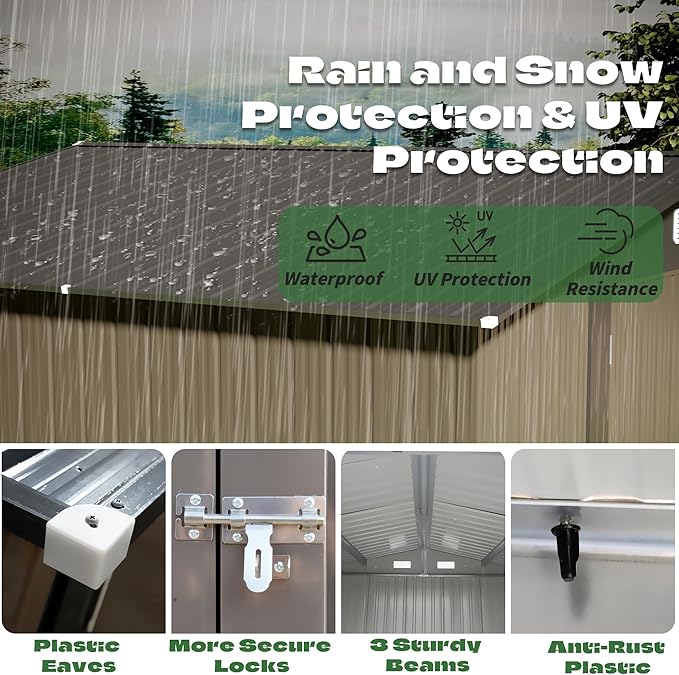 8' x10' Outdoor Metal Storage Shed, Outdoor Metal Shed, All-Weather Resistant Steel Garden Shed with Double Lockable Door, Waterproof Garden Tool Storage Shed for Patio, Backyard, Lawn