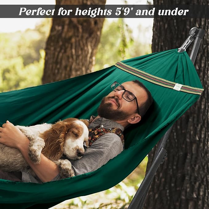 Tranquillo Uniki Hammock with Stand – 550 lbs Capacity, Foldable & Portable, Heavy-Duty Indoor/Outdoor Hammock with Premium Carry Bag, Emerald Green