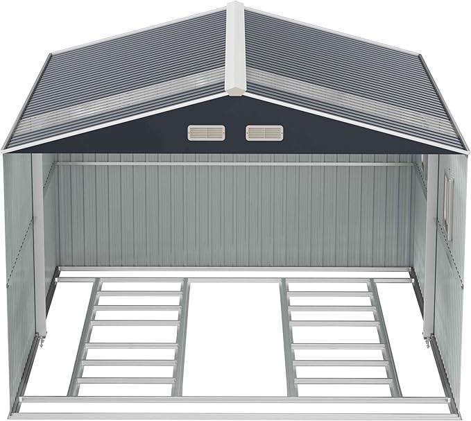 Metal Shed 10x10x7 FT with Floor Kit, Enhance Your Space with Natural Lighting, Outdoor Storage Steel Sheds with Base, Windows, Translucent Roofs, and Lockable Doors, Ideal for Garden & Patio