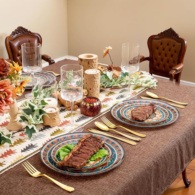 60PCS Bohemian Plastic Plates - Boho Plate Disposable - Vintage Bohemian Style Plate Include 30 Dinner and 30 Dessert Plates for Kitchen Party Decorative