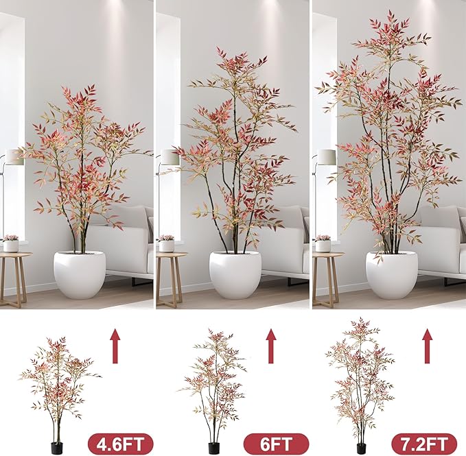 6ft Faux Bamboo Tree Artificial Nandina Tree Artificial Indoor Plants Realistic Fake Potted Tree with 800+ Leaves, Cement Planter - Home Office Decor Perfect for Housewarming Gift Non-Toxic