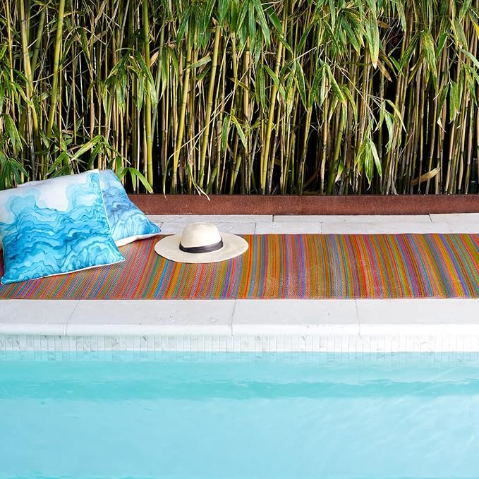 Fab Habitat Outdoor Rug - Waterproof, Fade Resistant, Crease-Free - Premium Recycled Plastic - Striped - Porch, Deck, Balcony, Hallway, Poolside - Cancun - Multicolor - 2.5 x 8 ft Runner