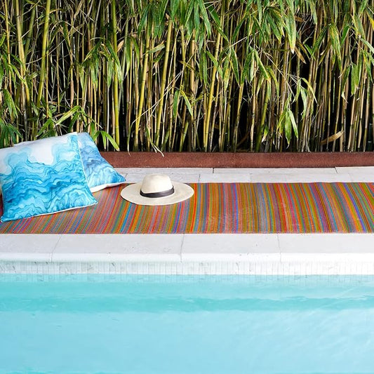 Fab Habitat Outdoor Rug - Waterproof, Fade Resistant, Crease-Free - Premium Recycled Plastic - Striped - Porch, Deck, Balcony, Hallway, Poolside - Cancun - Multicolor - 2.5 x 8 ft Runner