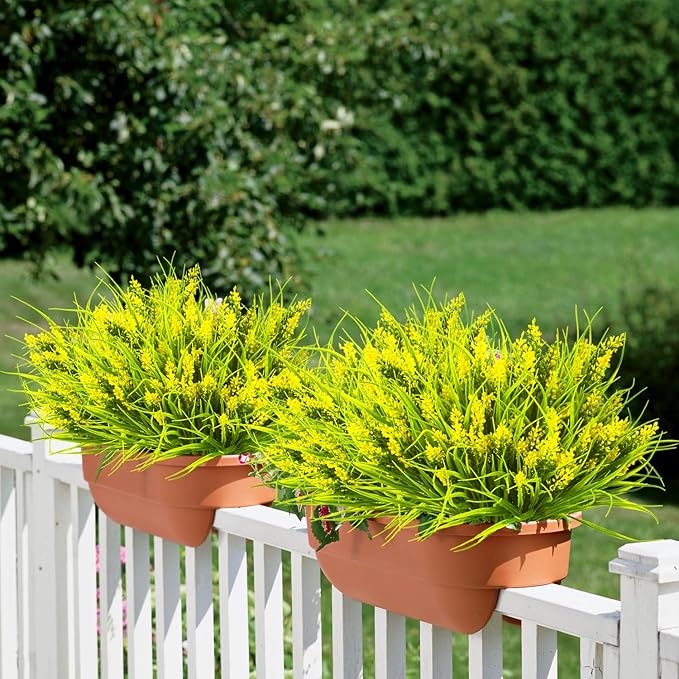 20 Bundles Artificial Plants Outdoor Fake Monkey Grass with Flowers (Yellow)