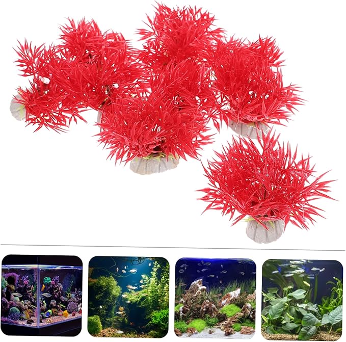 10pcs Aquarium Decoration Underwater Plant Model Fish Tank Aquatic Plants Desk Top Decor Simulation Aquatic Plant Table Top Decor Plastic Red Fish Tank Supplies Small