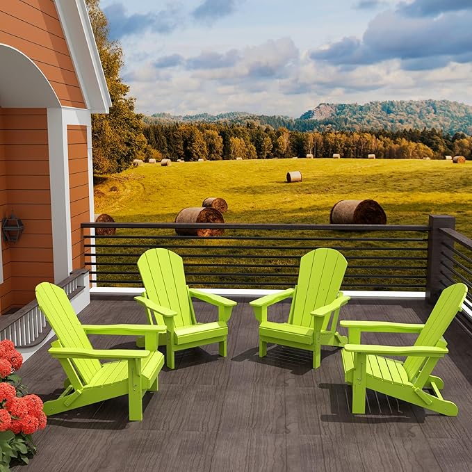 Westin Outdoors Laguna WO Home Furniture Adirondack Chair 4 PC Set Classic Outdoor Patio Folding Chair for Bon Fire Pit Lawn Backyard Beach Plastic Weather-Resistant (Lime)