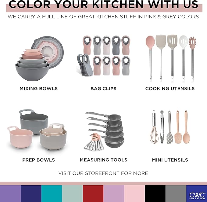 COOK WITH COLOR Nesting Bowls with Measuring Cups Colander and Sifter Set - Includes Mixing Bowls, Colander, Sifter and Measuring Cups, Pink, 8 Pc Bowl