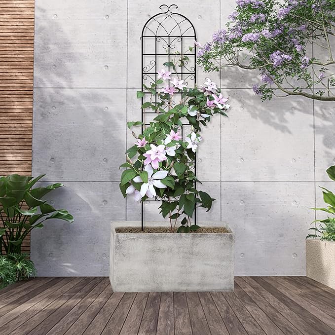 LZRS 4 Pack 87x20in Rustic Iron Arch Decoration Garden Trellis with Black Metal Coating – Perfect for Supporting Climbing Plants Outdoor, Roses, Vines, Flowers, and Vegetables.