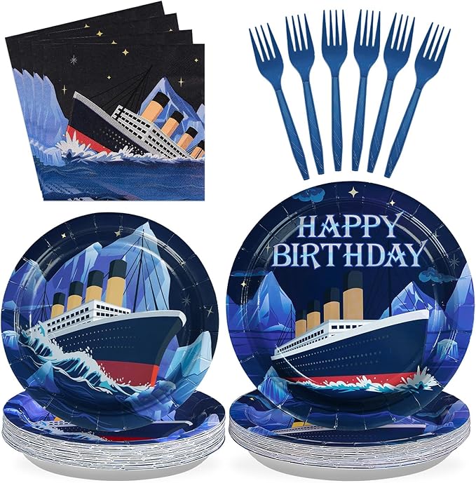 96Pcs Nautical Themed Party Supplies Ocean Navy Paper Plate and Napkins Tableware Sets Cruise Ship Classic Movie Decorations for Boys Men Baby Shower Anchor Beach Birthday Party, Serve 24