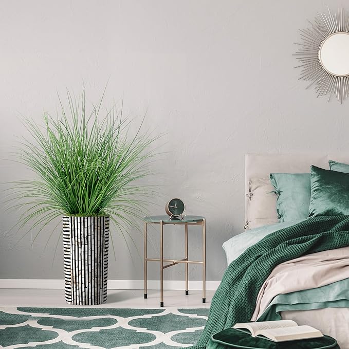 Artificial Tree in Black and Brown Striped Planter, Fake Onion Grass Silk Tree for Indoor and Outdoor Home Decoration - 55" Overall Tall (Plant Pot Plus Tree)
