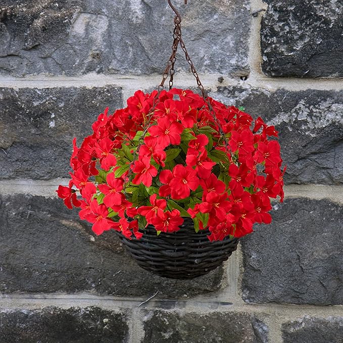 Fake Plants Artificial Flower Outdoor Plastic Flowers for Outdoors 15.7" Artificial Azalea Flowers Fake Flowers Artificial Plants Outdoor Flower Artificial for Decor Silk Flowers (Red) 4Pcs