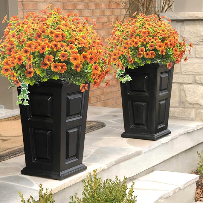 10 Bundles Artificial Fall Flowers Outdoor UV Resistant Fake Flowers(Orange)