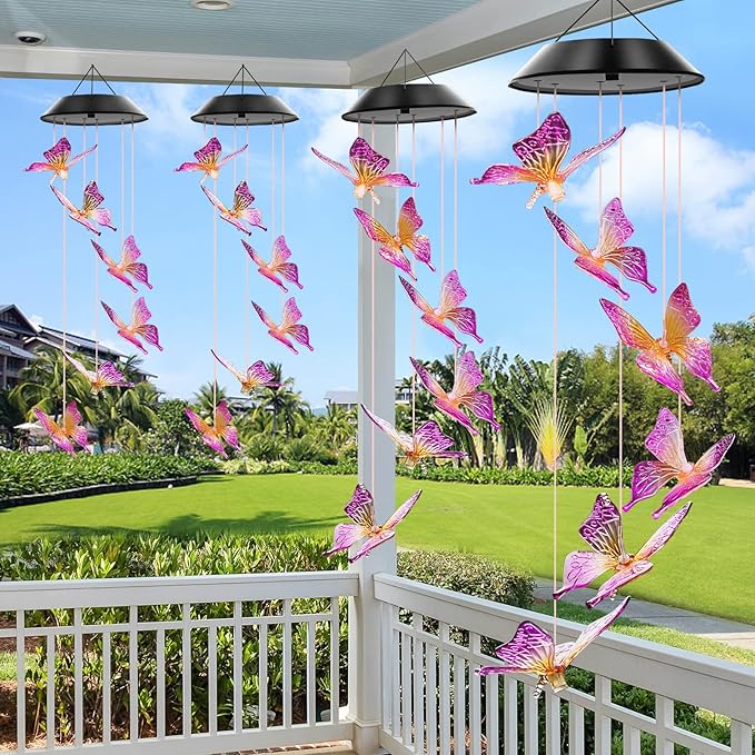Solar Wind Chimes Outdoor Color Changing Lights, Gift for Women Mom Grandma Sister Best Gifts, Wind Chimes Unique Outdoor Garden Yard Decor (Purple Butterfly)