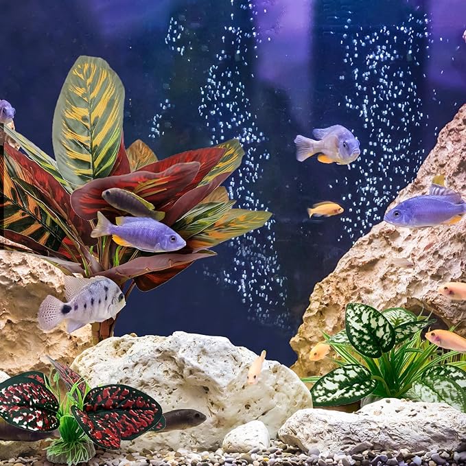 Reptile Artificial Plants, Terrarium Plants Decorations Supplies, Aquarium Fish Tank Plant, Amphibian Habitat Hideout Tank Accessories(L Set-3pcs/D)